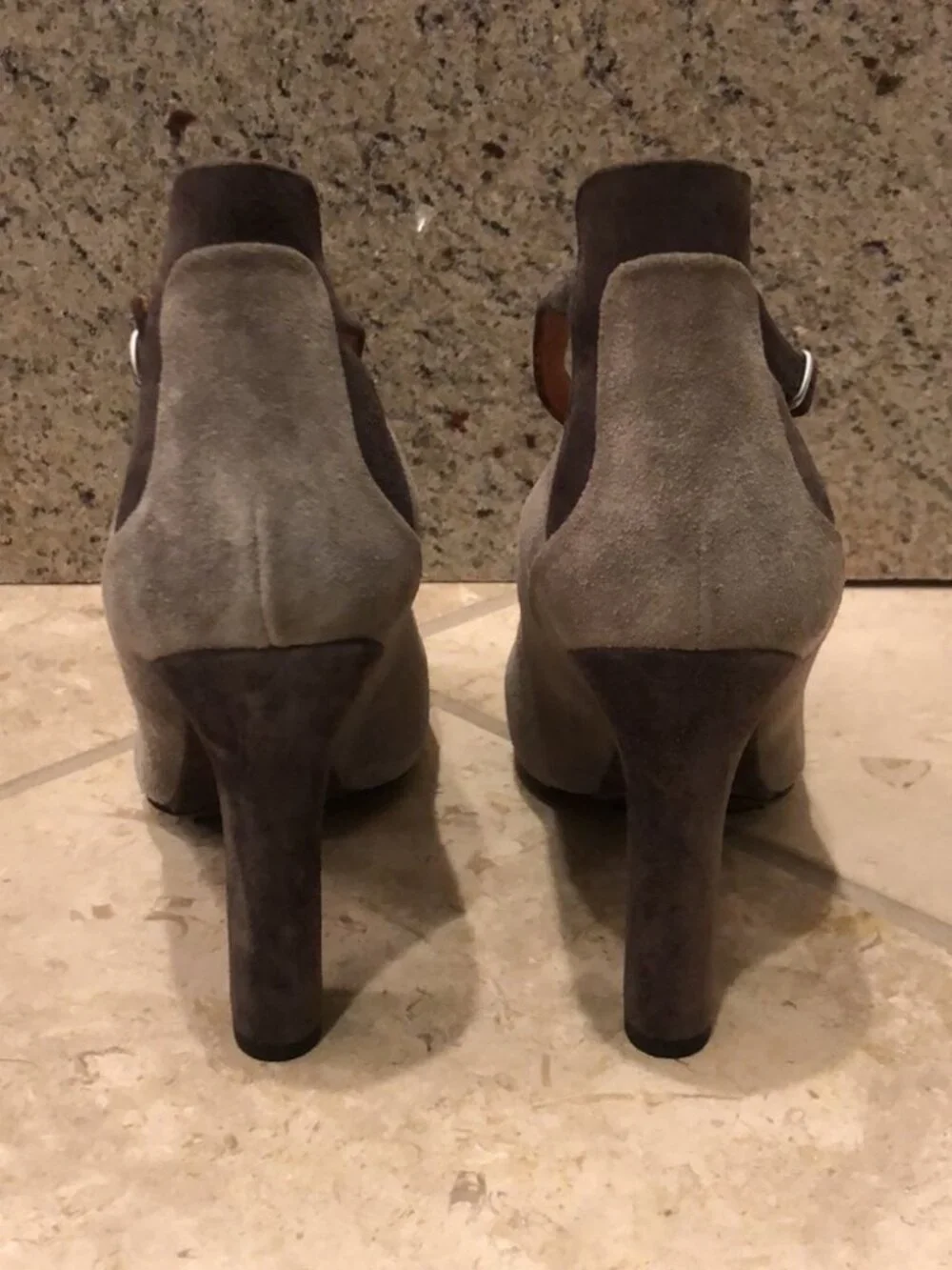 New Dries Van Noten t-strap cutout colorblock suede block heel square toe pump